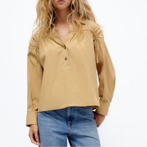Zara poplin beige top - ruched front